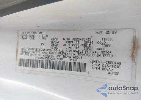 1998 Toyota Tacoma Base V6 z USA, uszkodzony, nr VIN 4TAWN72N2WZ057216